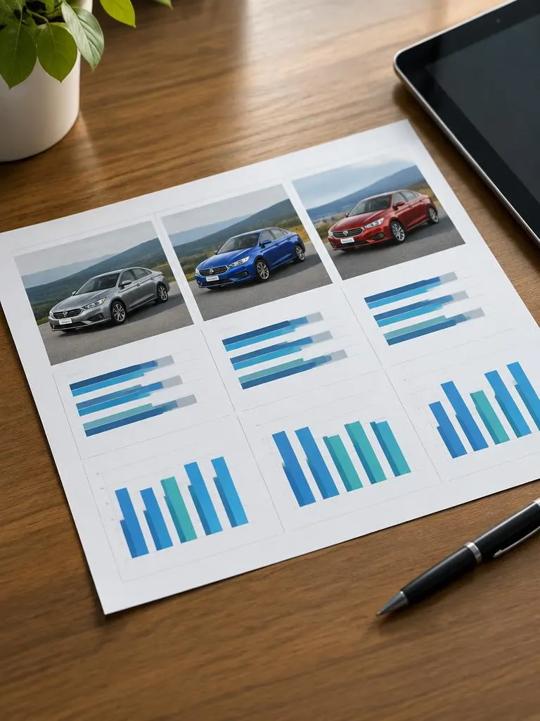 Atspausdinta trijų automobilių palyginimo ataskaita